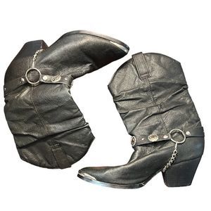 Black Dingo Leather Western Chain Metal Point Silver Accents Sz 8